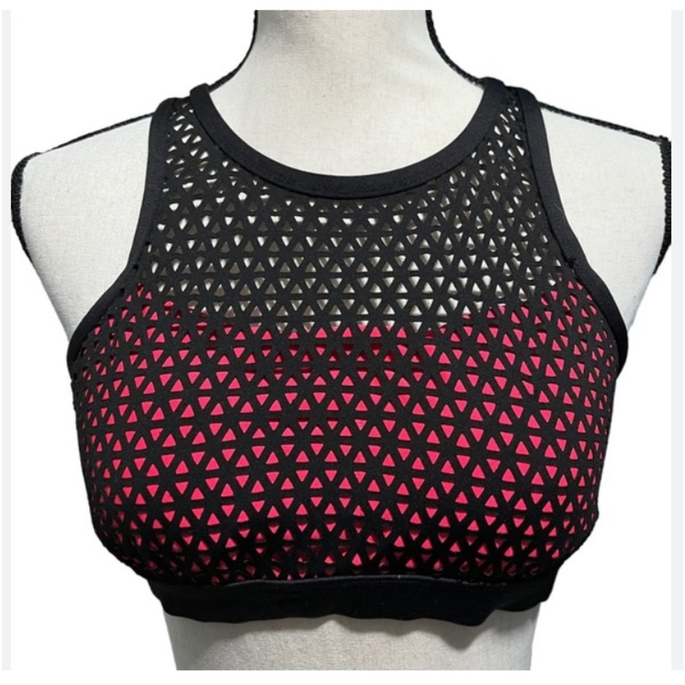 PINK LOTUS Women’s Hot Pink and Black Racerback Padded Sports Bra. Size Medium.